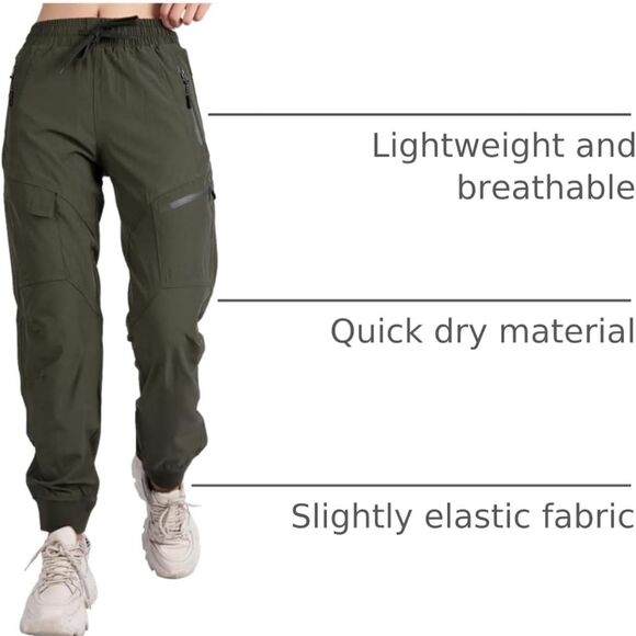 Women's Athletic Hiking Green Cargo Joggers Quick Dry UPF 50 Size M - Picture 3 of 7